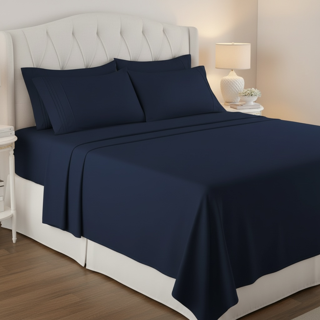 Set de Sabanas de algodón 1800 hilos - Azul Marino