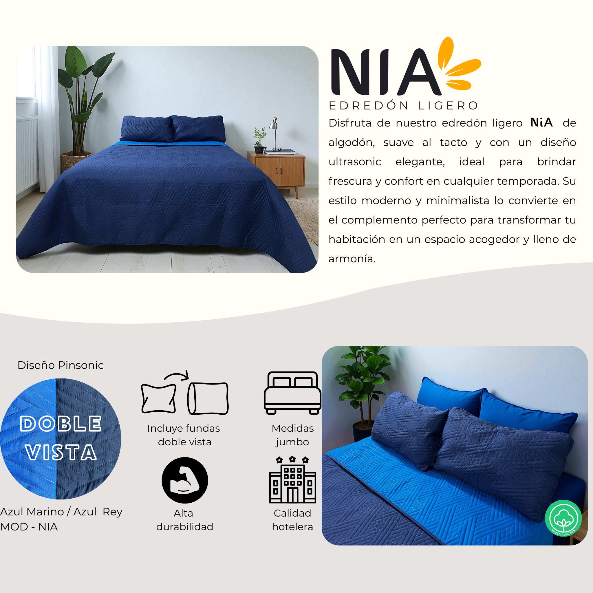 Edredón ligero Nia - Azul Marino/Azul Rey