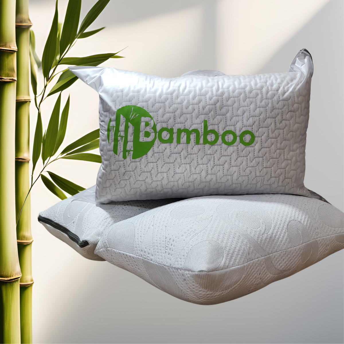 Par Almohada de Bambú Transpirable con Cierre  - Relleno de Microgel con Capullo