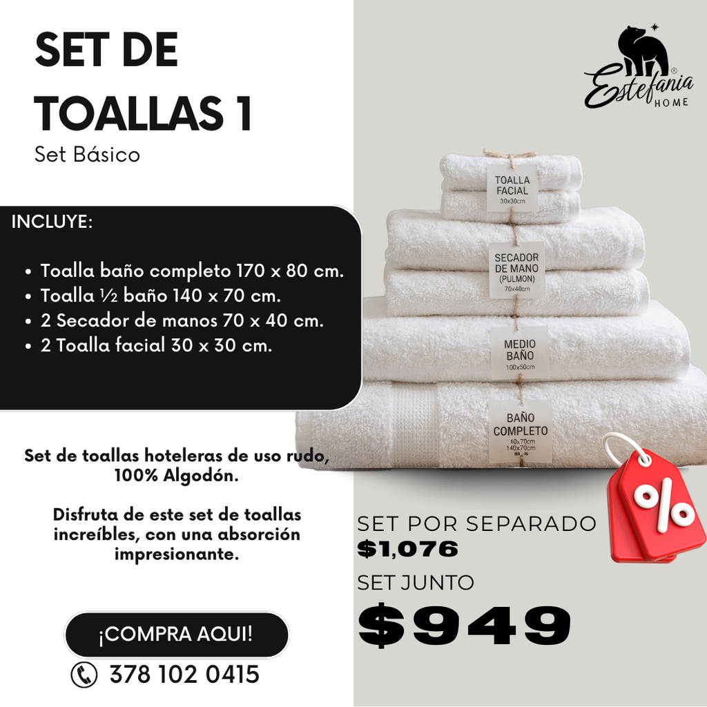 Set de Toalla Hotelera 100% Algodón