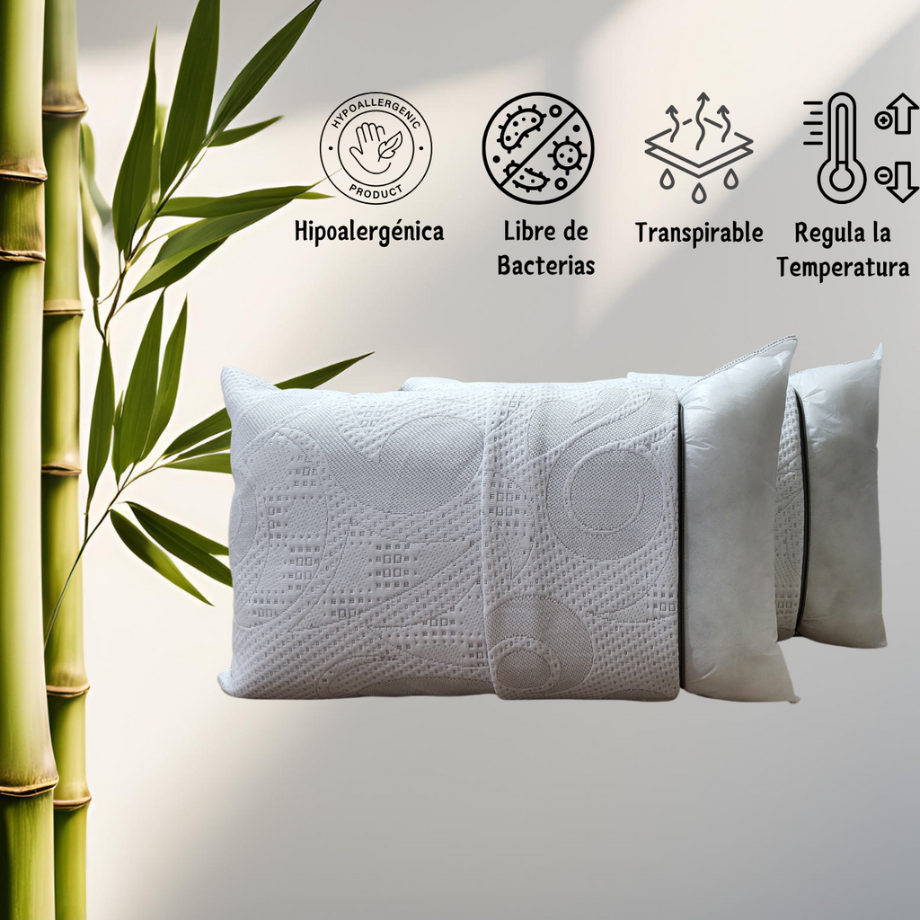Par Almohada de Bambú Transpirable con Cierre  - Relleno de Microgel con Capullo
