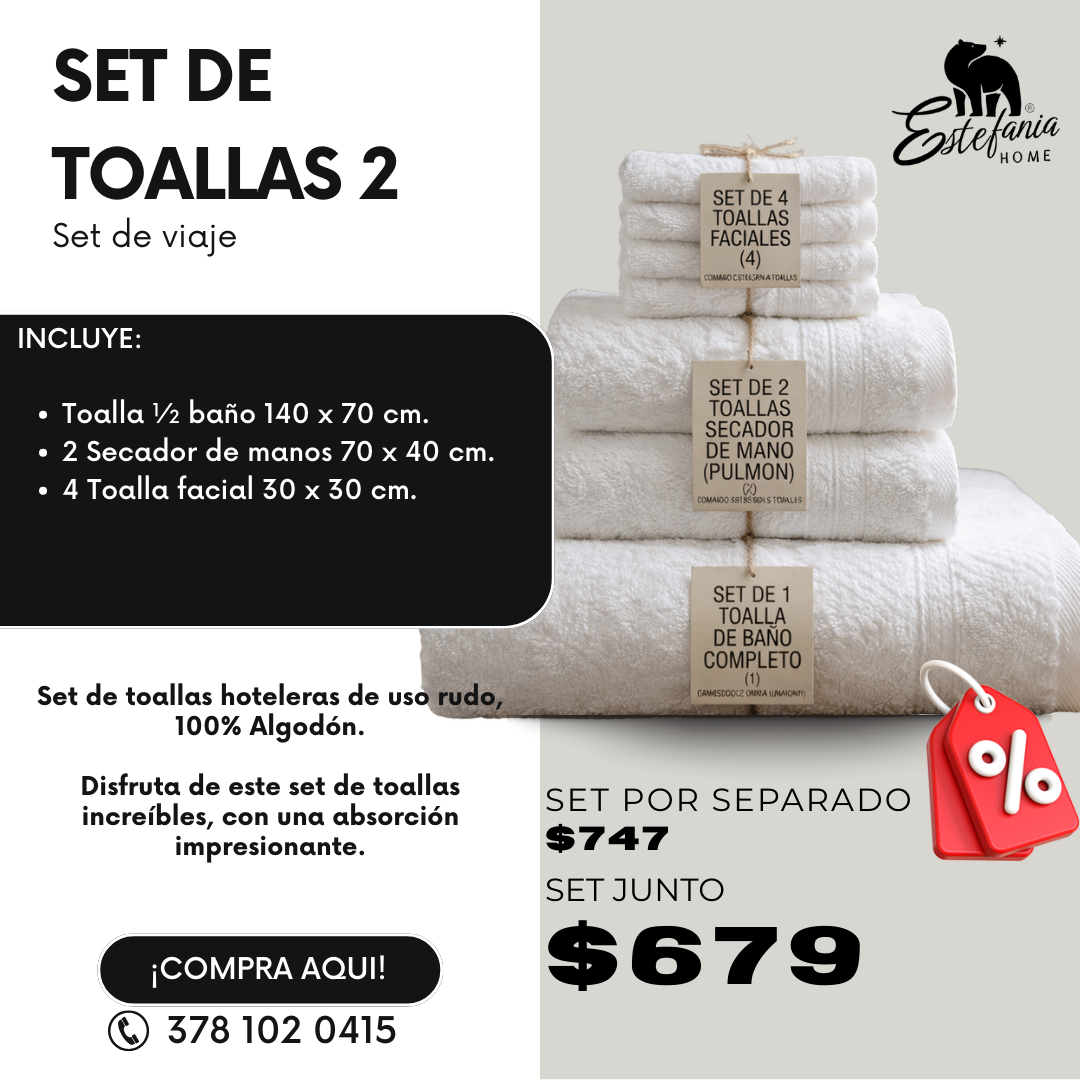 Set de Toalla Hotelera 100% Algodón