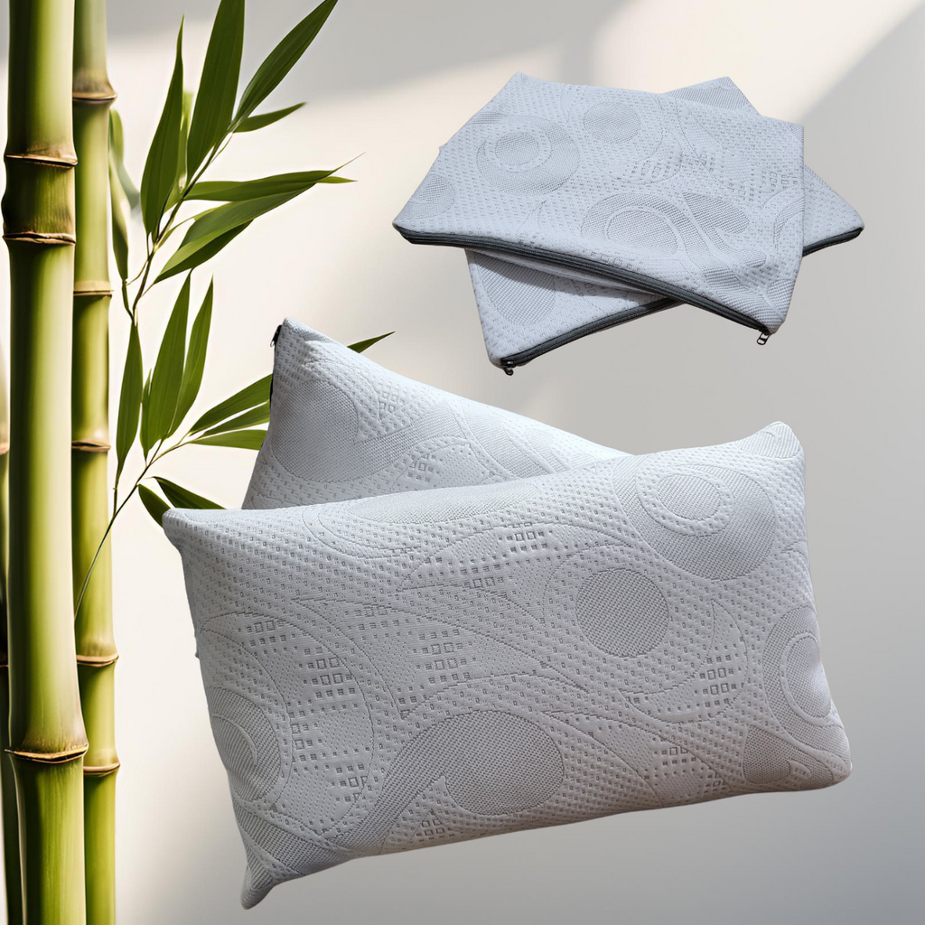 Par Almohada de Bambú Transpirable con Cierre  - Relleno de Microgel con Capullo