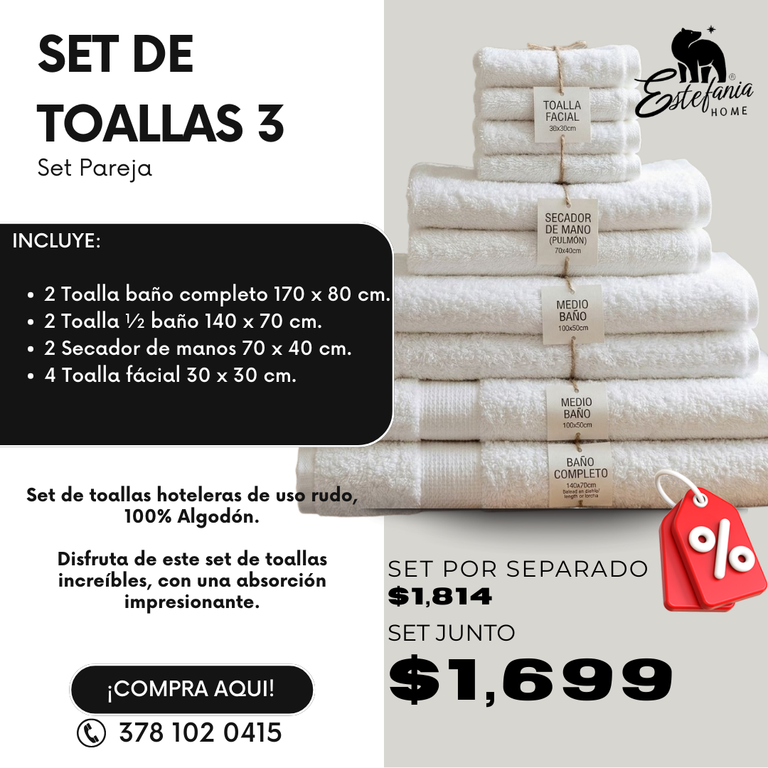 Set de Toalla Hotelera 100% Algodón