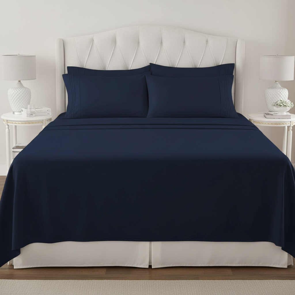 Set de Sabanas de algodón 1800 hilos - Azul Marino