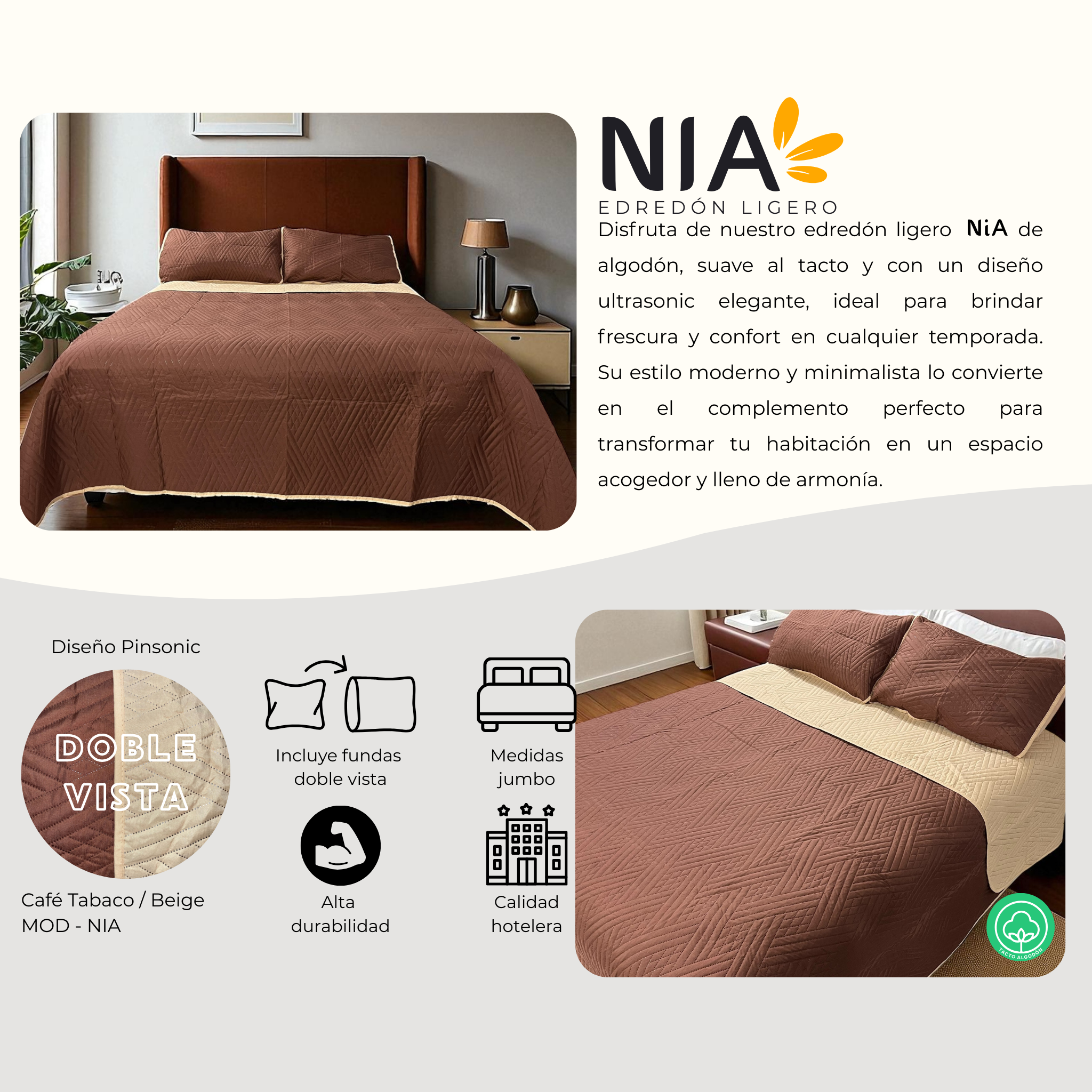 Edredón ligero Nia - Café Tabaco/Beige