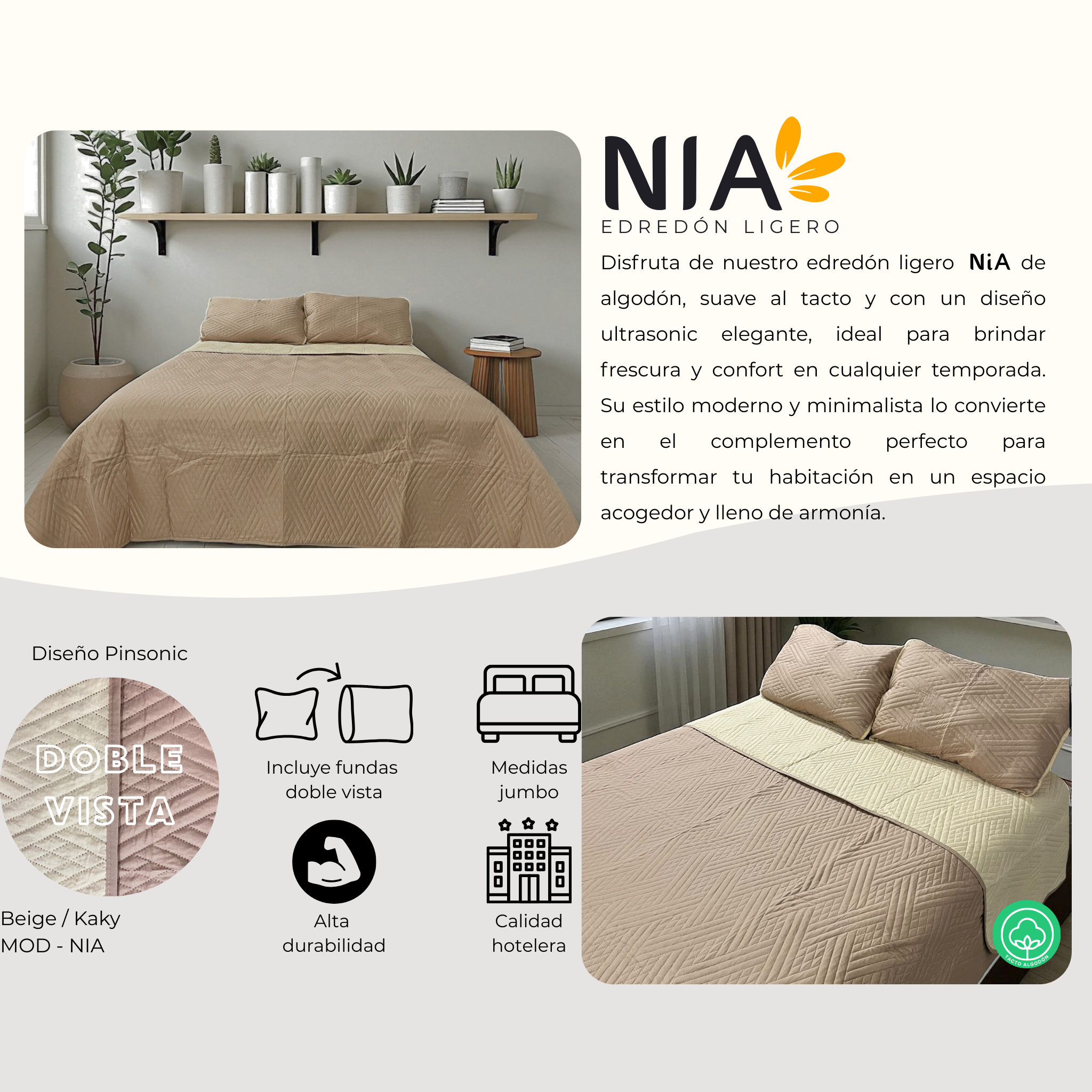 Edredón ligero Nia - Kaky/Beige
