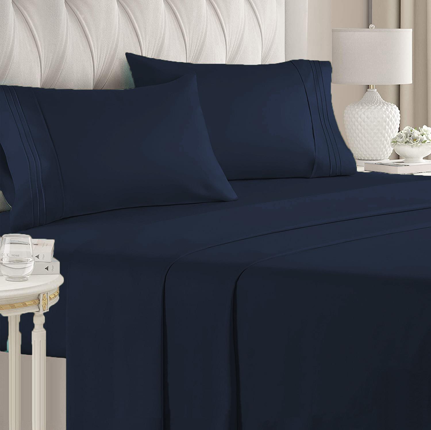 Set de Sabanas de algodón 1800 hilos - Azul Marino