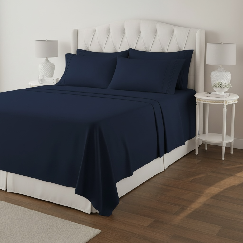 Set de Sabanas de algodón 1800 hilos - Azul Marino