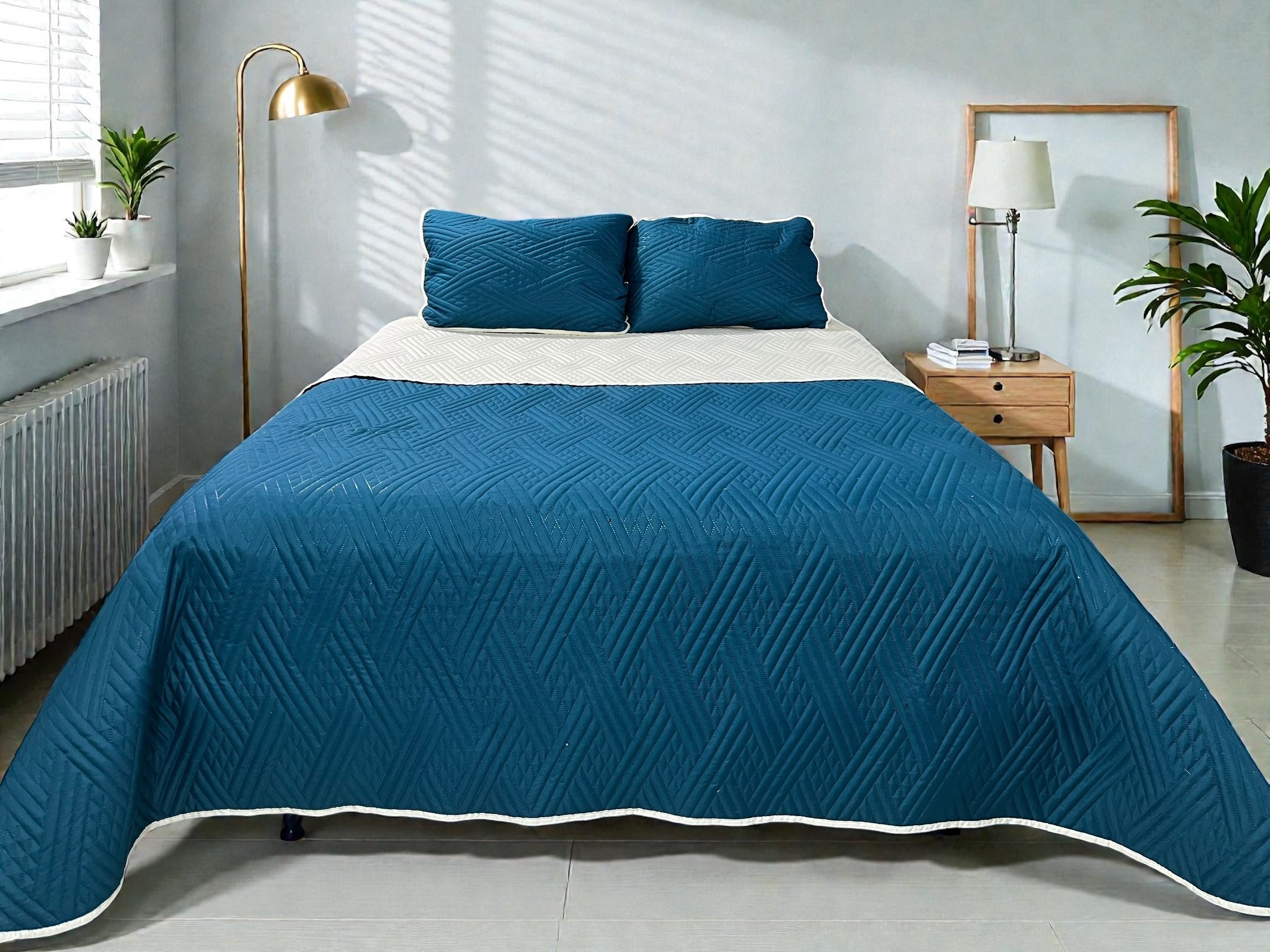 Edredón ligero Nia - Azul Petróleo/Champagne