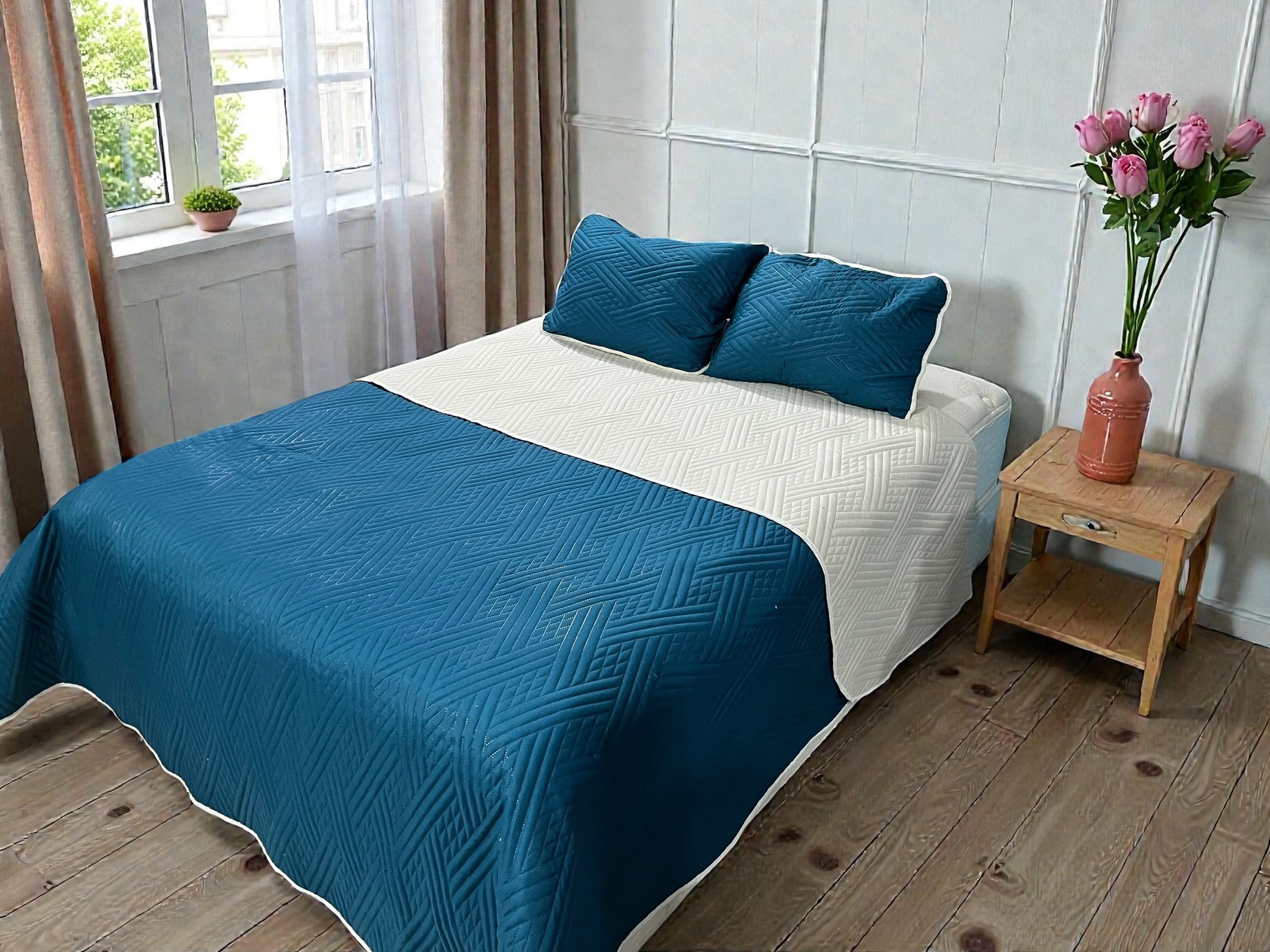 Edredón ligero Nia - Azul Petróleo/Champagne