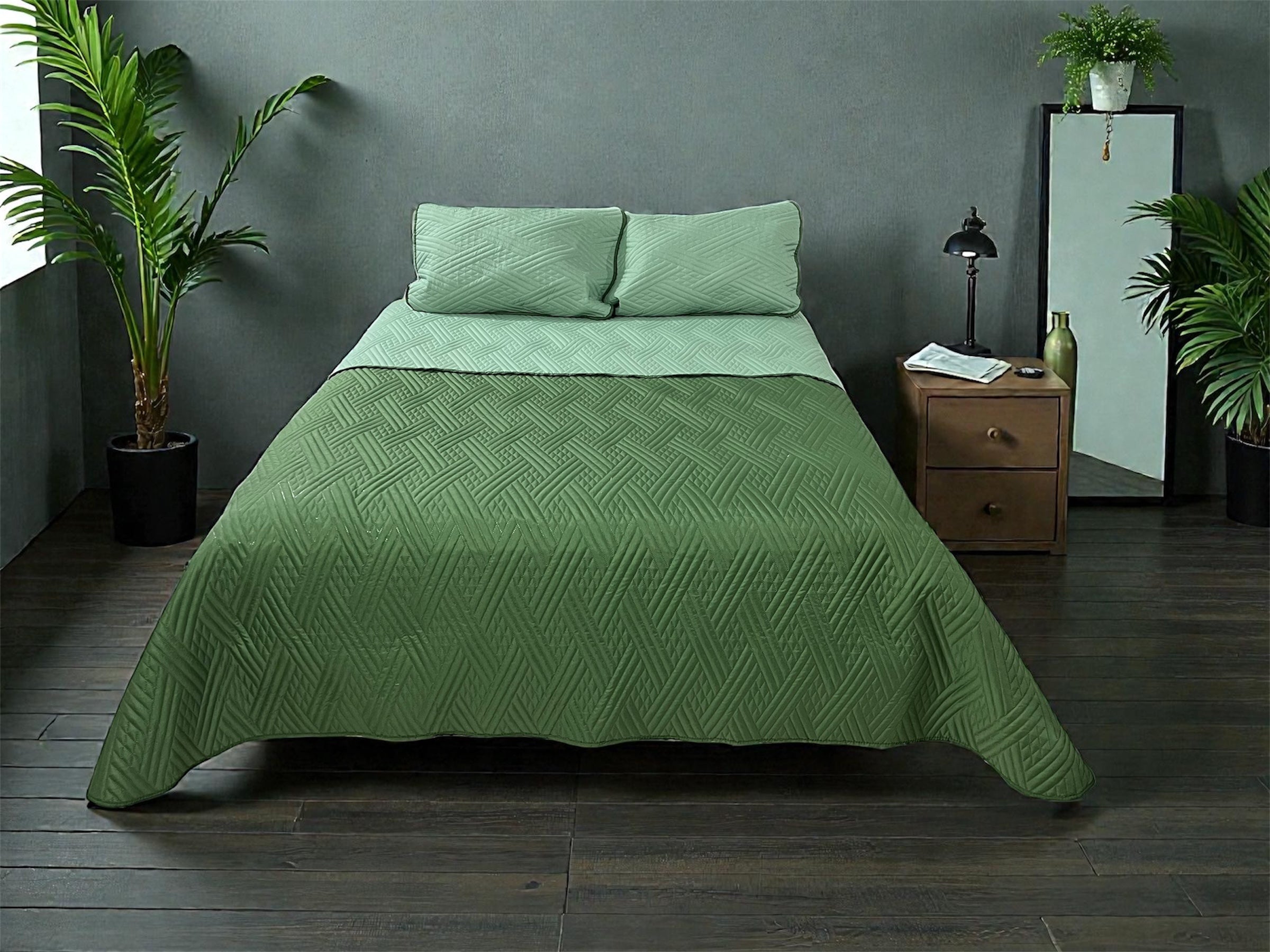 Edredón ligero Nia - Verde Olivo/Verde Cemento
